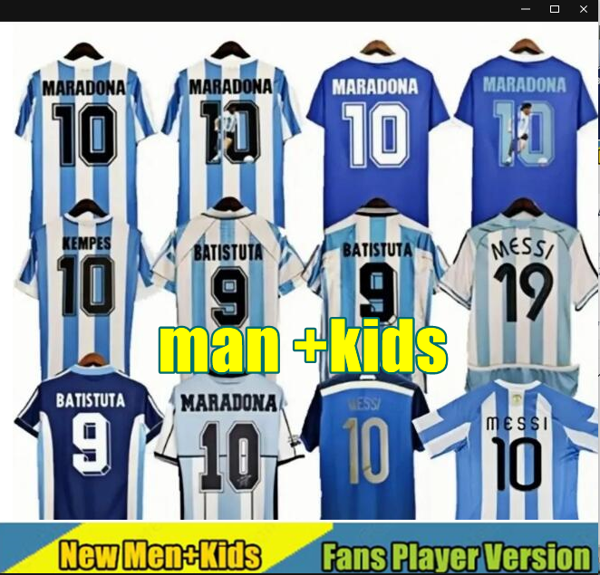 1994 1996 2000 Argentinas Retro kids Soccer jersey Maradona 2001 2006 2010 Kempes Batistuta Riquelme HIGUAIN KUN AGUERO CANIGGIA AIMAR Football Shirts 1978 1986 98