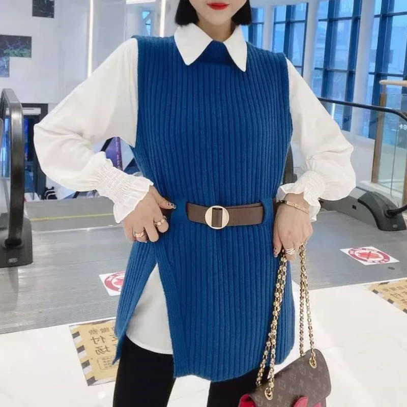 Womens Mid-Length Knitted Sweater Set Slimming Waist Tie Two-Piece Suite Spring Autumn Style Comfortable Breathable 250514