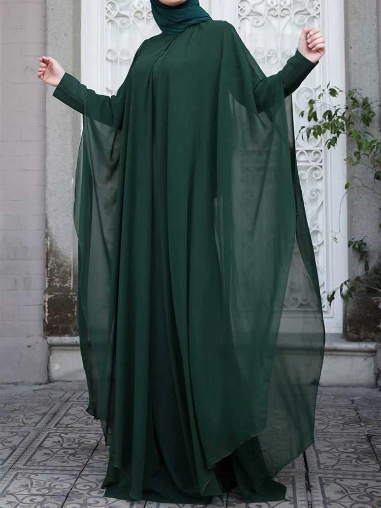 ZANZEA Women Chiffon Abaya Eid Mubarek Muslim Dresses Robe Long Slve Hijab Vestidos Fashion Abayas For Women Isamic Clothing X250514
