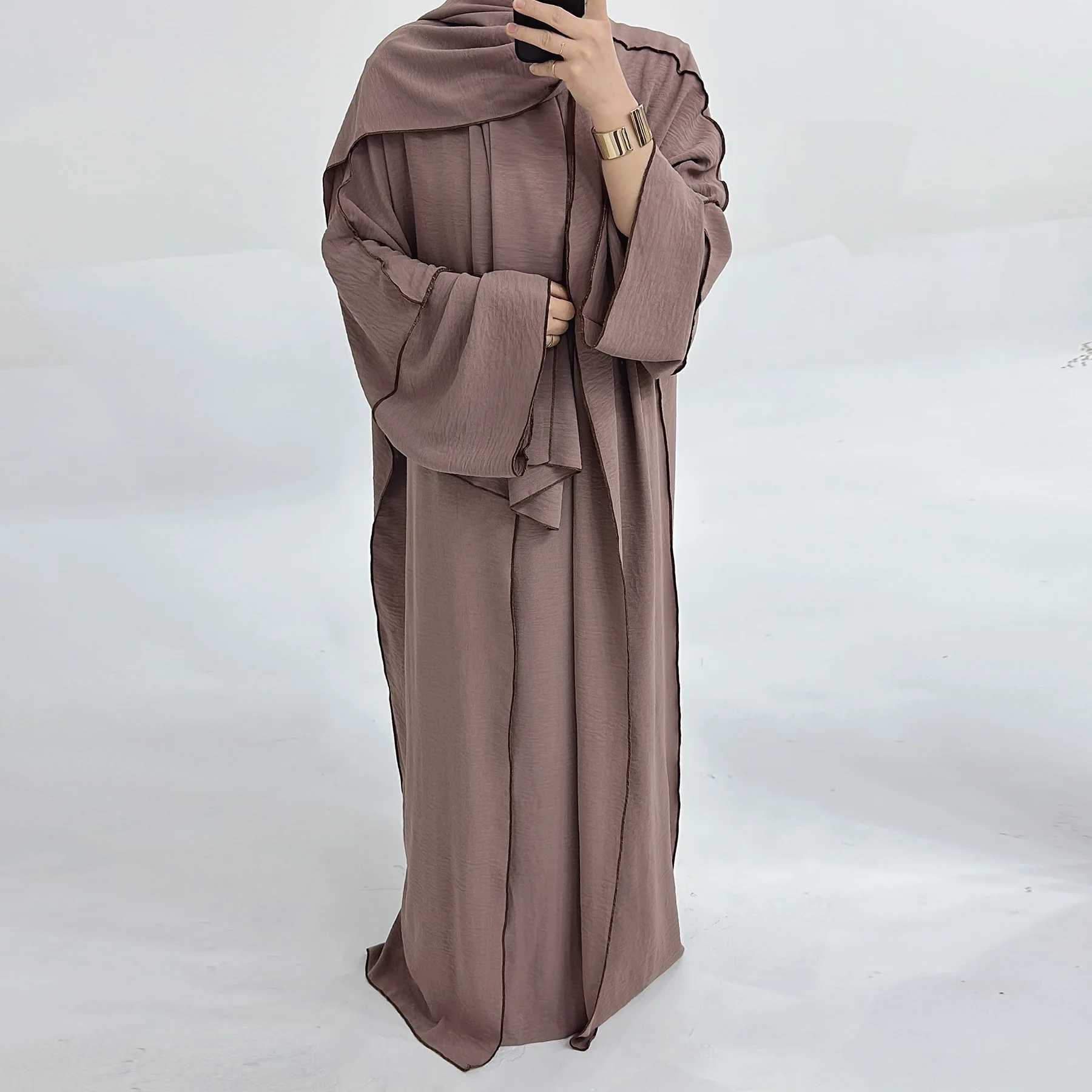 Elegant Modest Islamic Luxury Abaya Sets Dubai Wrinkle Kimono 2 Piece Abaya Set Abaya Kaftans Women Muslim Dress Coat and Robes X250514