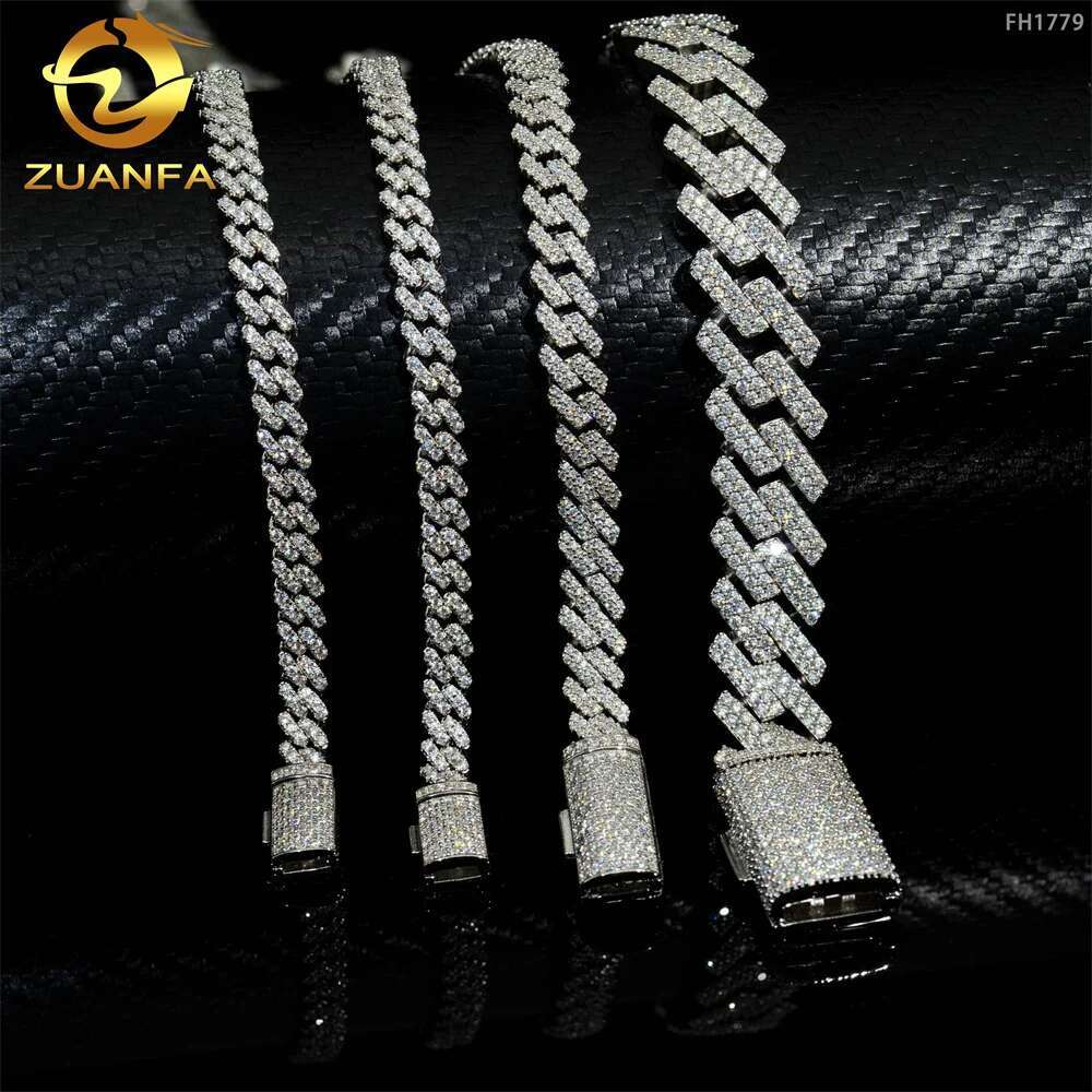 Pass Diamond Tester 925 Sterling Silver Hip Hop Jewelry Men Necklace 8mm 2 Rows Iced Out Vvs Moissanite Cuban Link Chain
