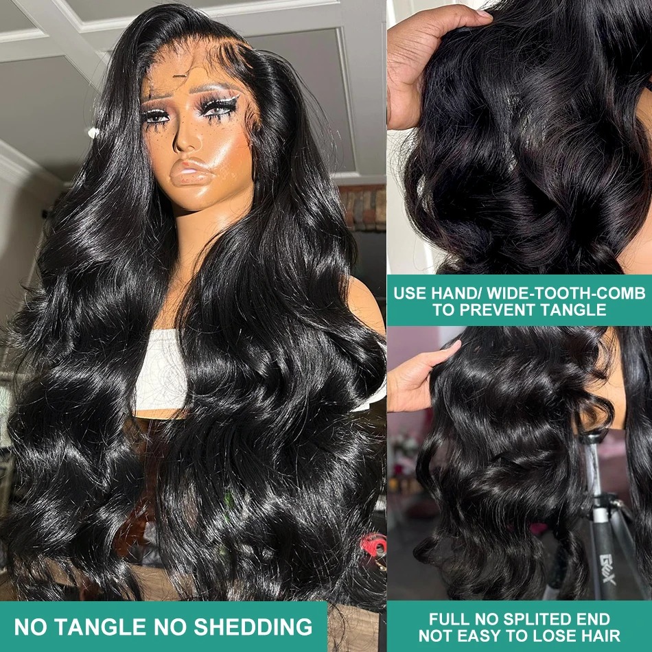 200% Density 13x4 Natural 1B Body Wave HD Transparent Lace wigs Brazilian Virgin Hair Frontal Wigs Pre plucked Wigs Synthetic Front wigs For Women