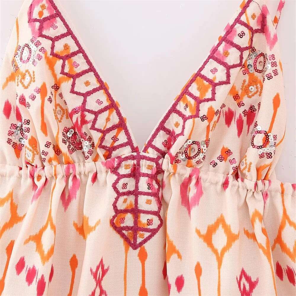 UNIZERA Autumn New Women's Fashion Versatile Sexy V-Neck Sleeveless Embroidery Beaded Print Short Top
