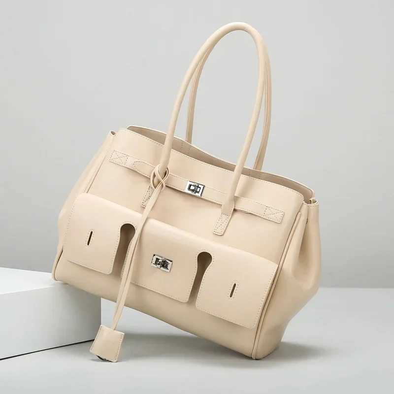 Large Capacity Tree-pocket Design Wens Tote Bag Soft Leather Vintage Shoder Bag Off Lady Daliy Cmuter Handbag Fem Z250514