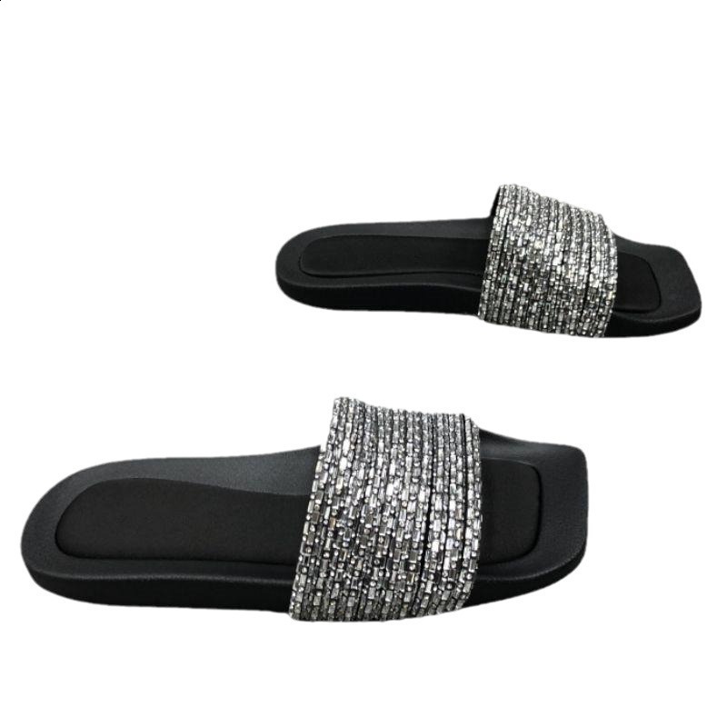 Womens Summer Fashion Square Toe Square Heel Comfortable Flip Flop Outdoor Shopping Office Sandals 250227