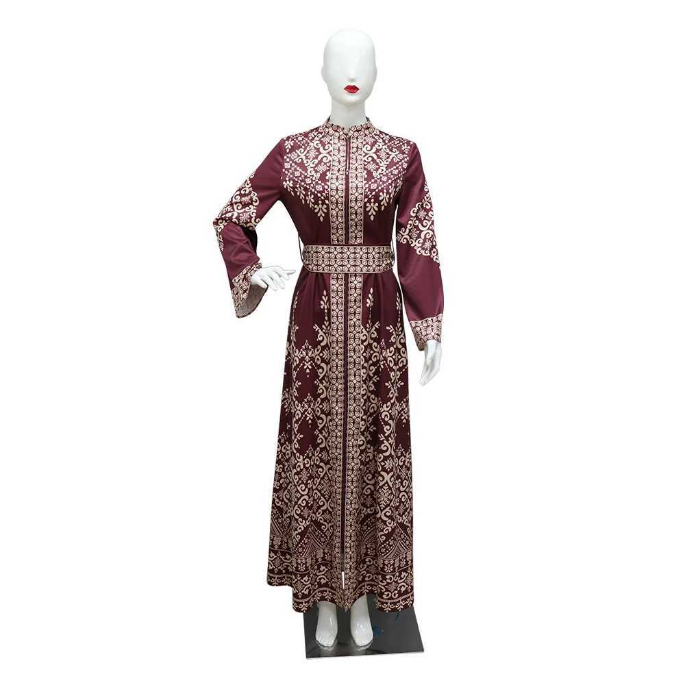 New Style Fashionable Printed Zip-up Robes in Dubai Saudi Arabia. Middle Eastern Ethnic Style Dresses for Women with Belts. X250514