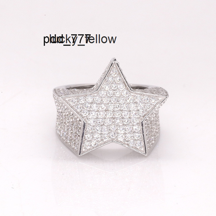 LUCK Hiphop Men Fine Jewelry Iced Out Gold Plated 925 Sterling Silver VVS Moissanite Diamond Star Ring With GRA Certificate