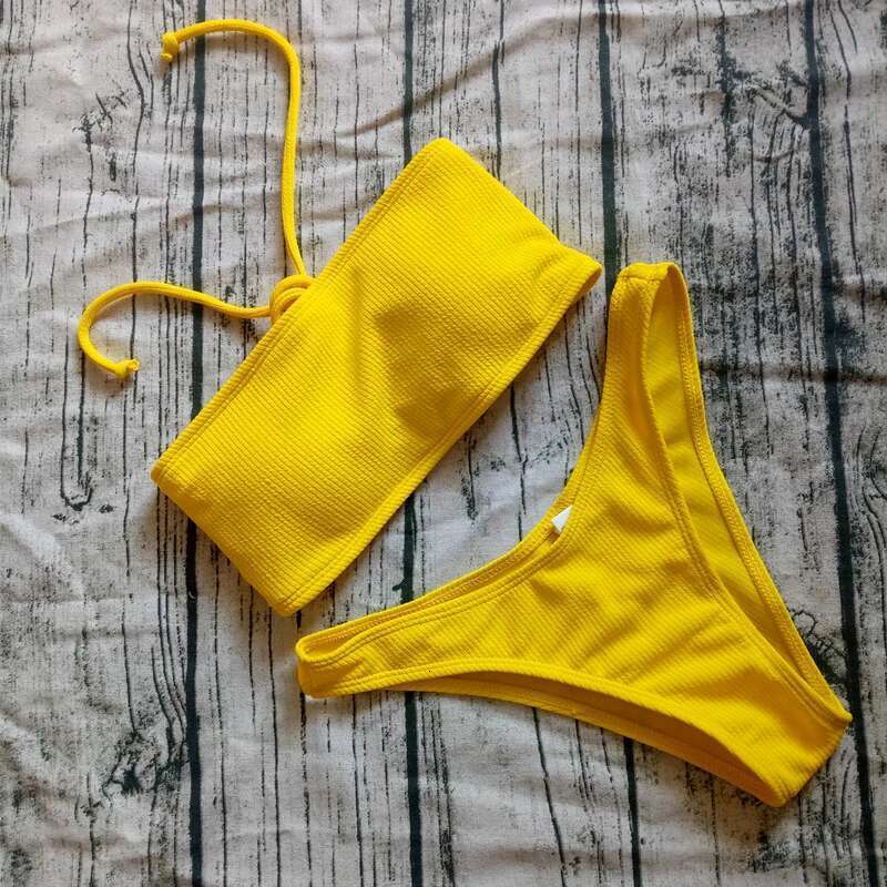 Solid Brazillian Swimsuit Women Bikini Set Sexy Off Shoulder Swimwear Female Swimming Biquini Maillot De Bain Femme