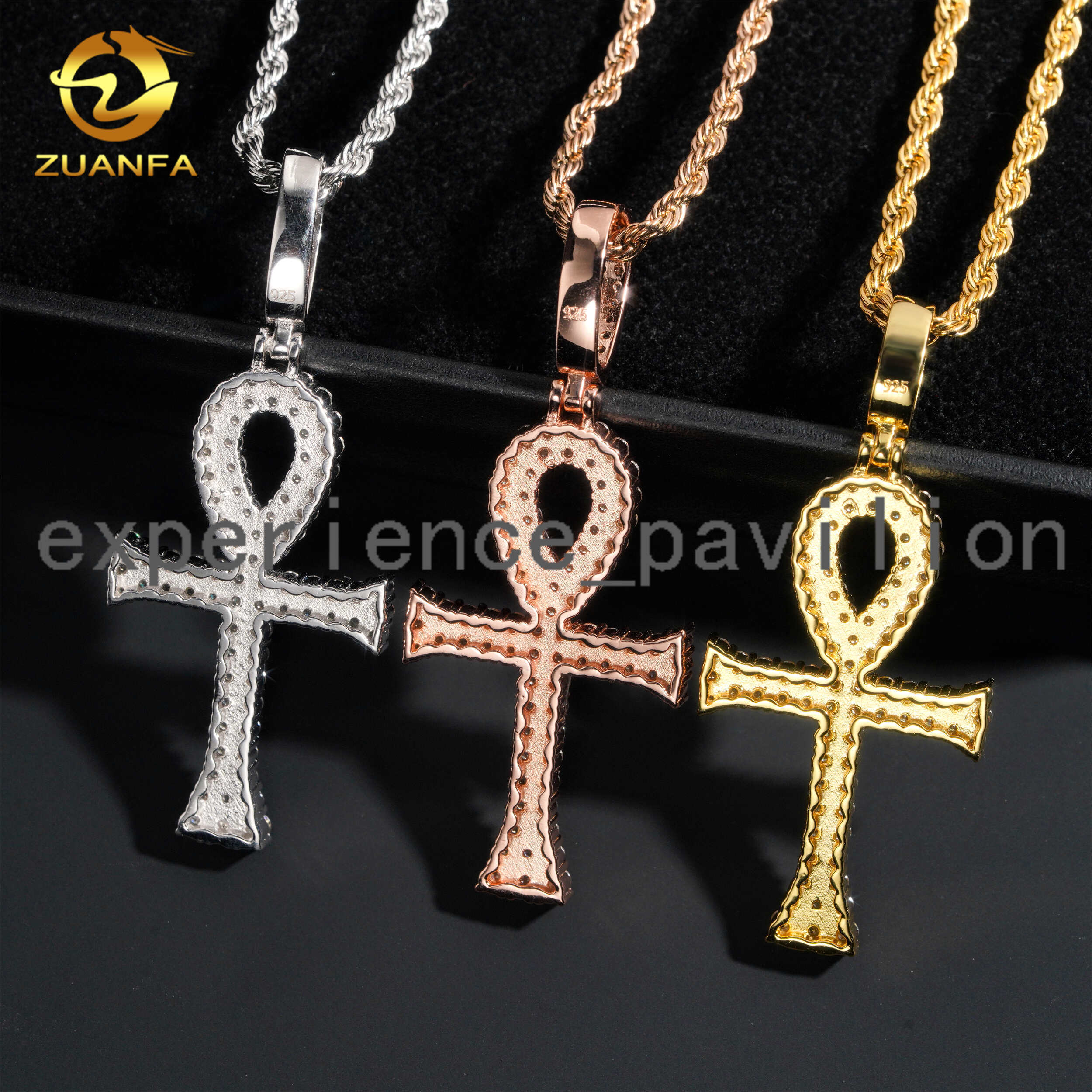 48h Shipping 3 Colors Cross Pendant Round VVS Moissanite Diamond Iced Out Silver Men Women Fashion Fine Jewelry Ankh Pendant