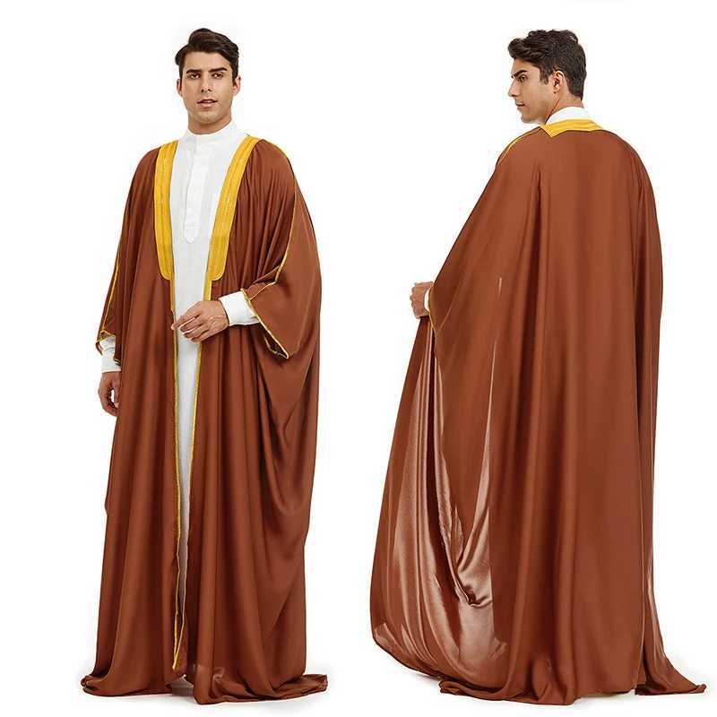 Bisht Arabic Cloak Islamic Muslim Dubai Men Bisht Abaya Eid Arab Thobe Saudi Men Robe X250514