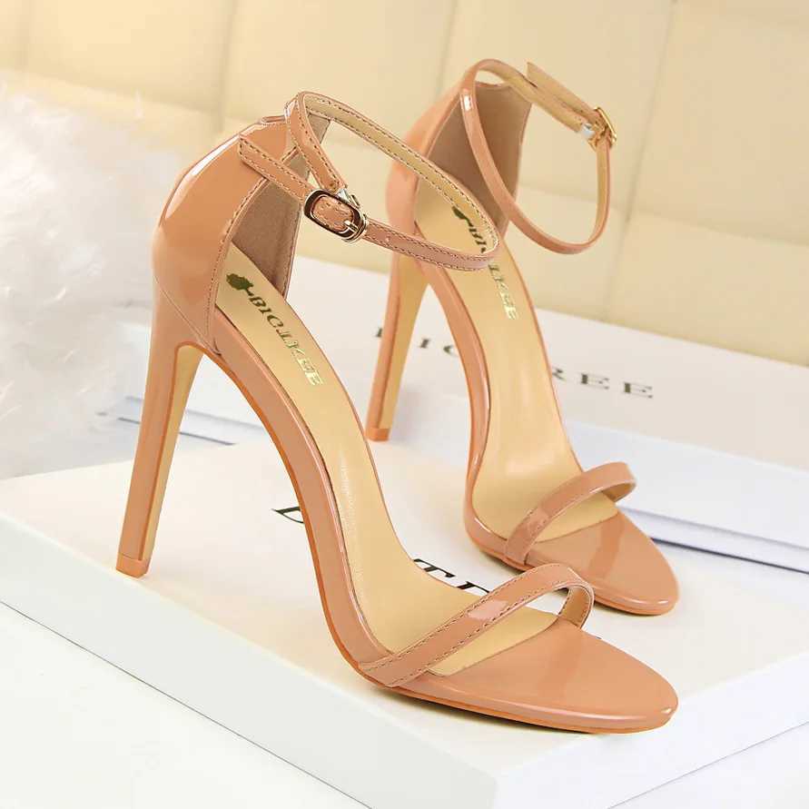 Women Summer 8cm 11cm High Heels Fetish Sandals Gladiator Platform Strap Glossy Leather Sandles Lady Nude Low Heels Party Shoes W250514