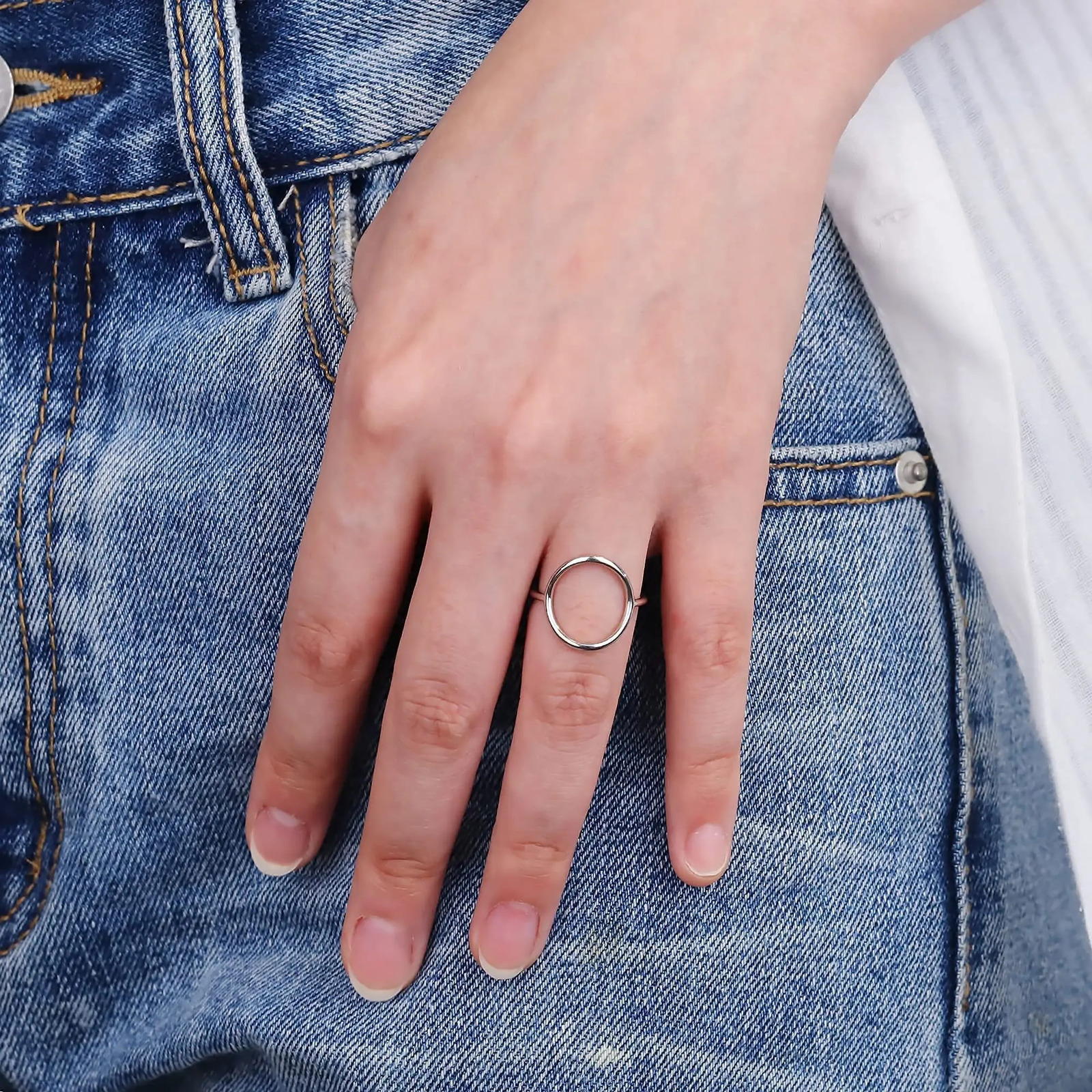 Fansilver 925 Sterling Silver Circle Rings 18K White Gold Plated Fashion Simple Plain Stackable Ring Statement Promise Rings 250513