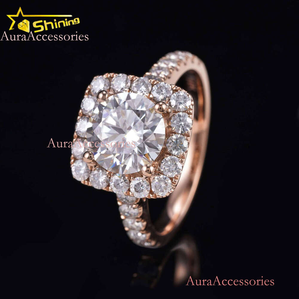 14K Solid Rose Gold Cluster Pave Band Design Lab Grown Dias Engagement Jewelry