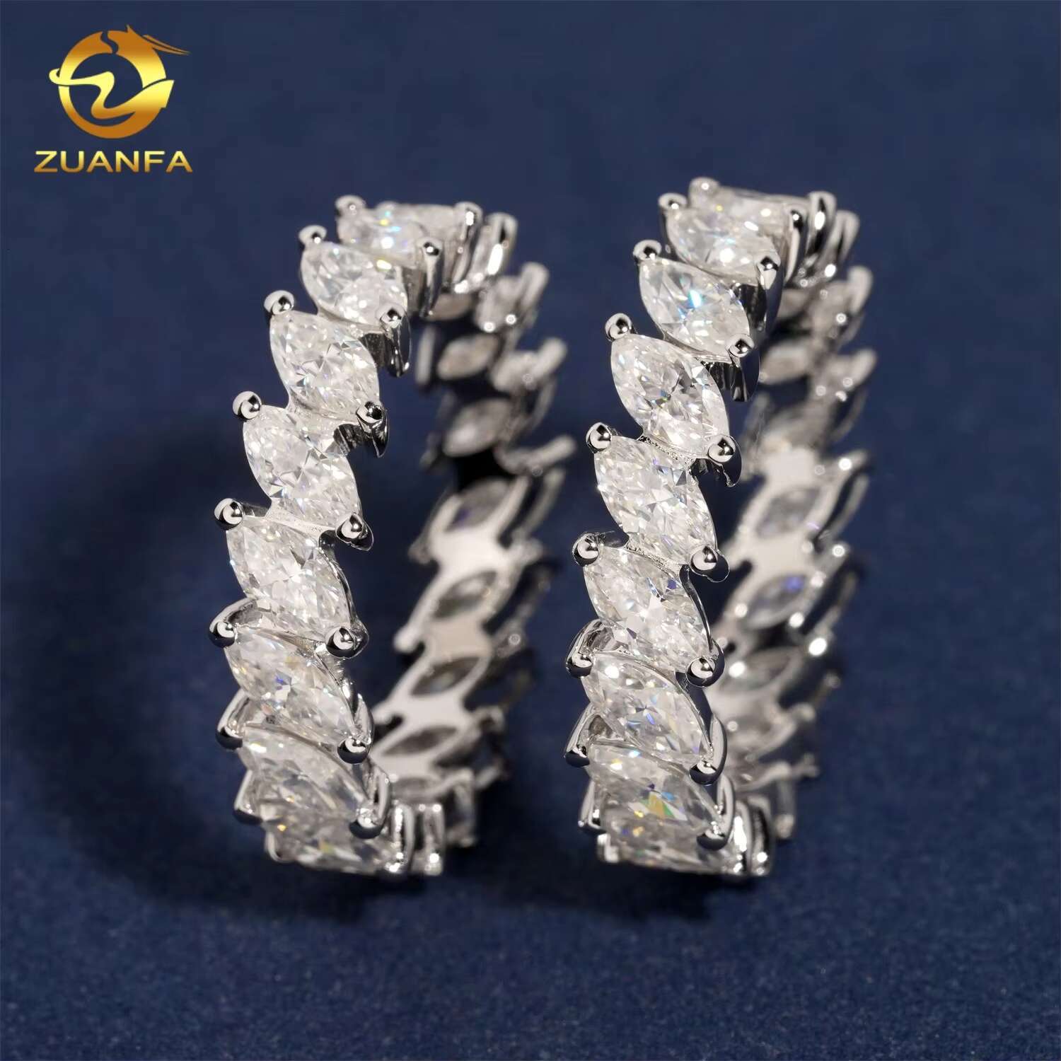 Pass Diamond Tester 925 Sterling Silver Marquise Hip Hop Eternity Band Moissanite Diamond Ring