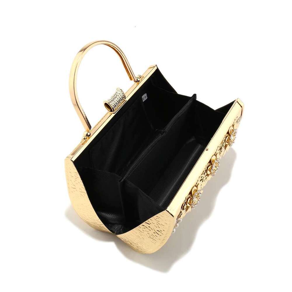 Bucket Design Clutch Golden Glitter Elegant Girl Evening Bags Rhinestones Pearl Bag With Handle Dias Handbags For Party