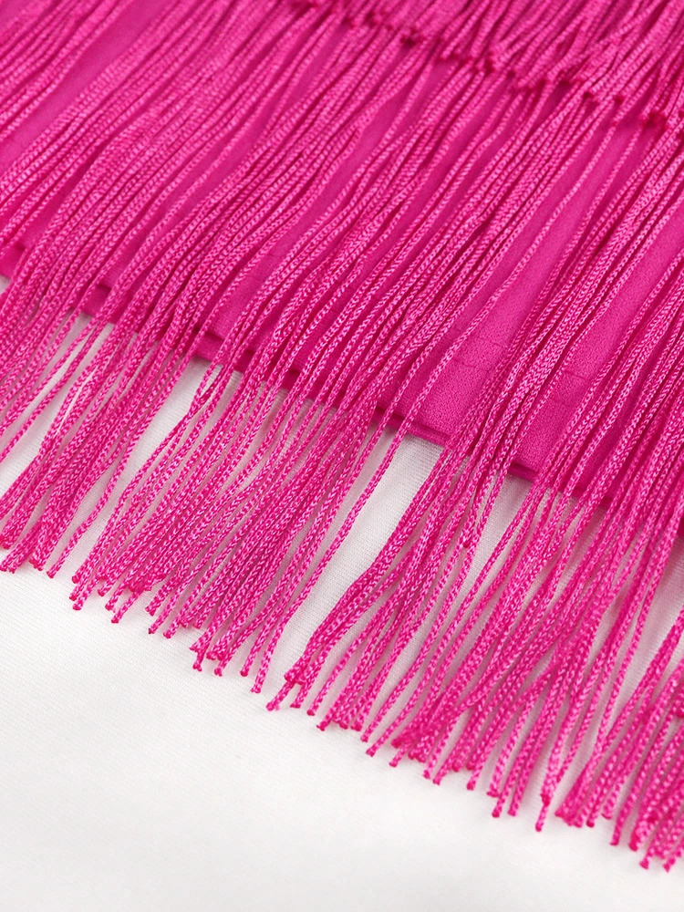 Rose Tassel Dress Plus Size 4XL Bodycon Slim Party Ruffles Short Sleeves V Neck Fringe Elegant Fashion Prom Evening Gowns 250506