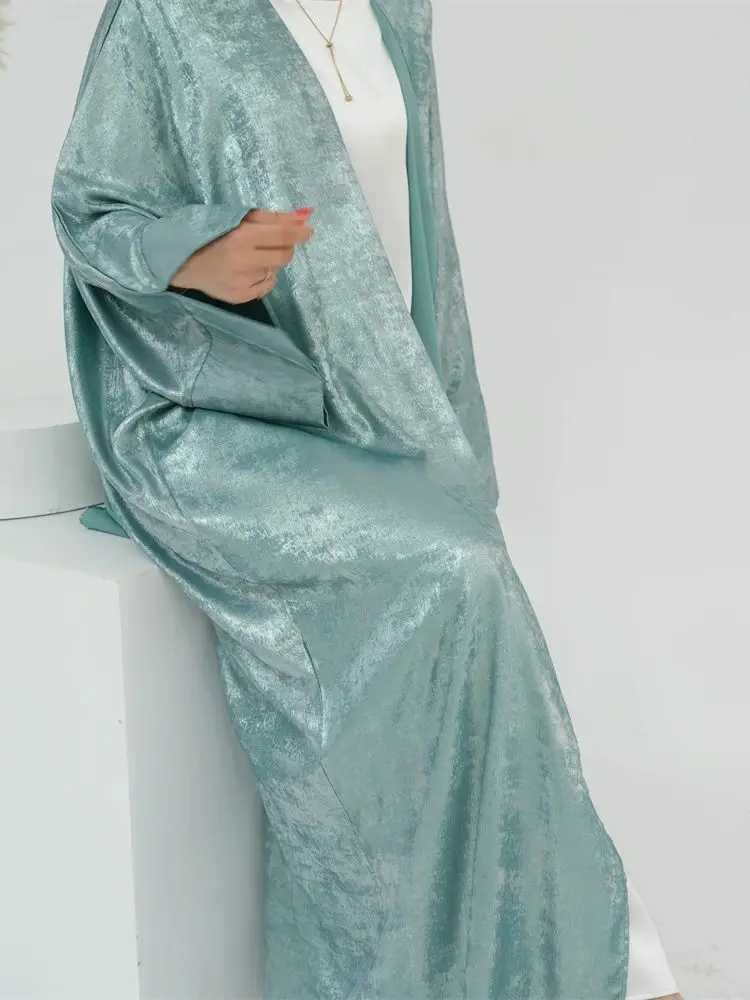 Ramadan Eid Shiny Batwing Satin Open Kimono Abaya Dubai Luxury 2024 Muslim Abayas For Women Kaftan Dress Islamic Clothing Femme X2505141