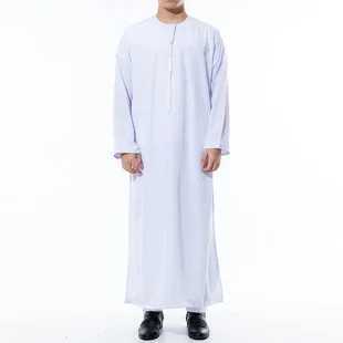 Muslim Fashion Men Jubba Thobe Long Sleeve White Color Round Neck Islamic Arabic Kaftan Men Abaya Islamic Clothing X250514