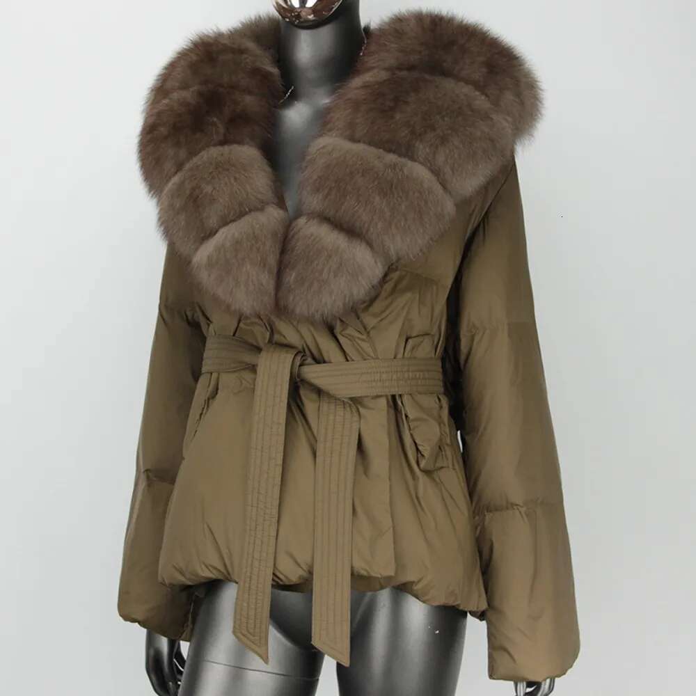 Fox Collar Real Fur Coat 2024 Natural Winter Women Thick Warm 90 Duck Down Jacket Belt Outerwear Streetwear Loose
