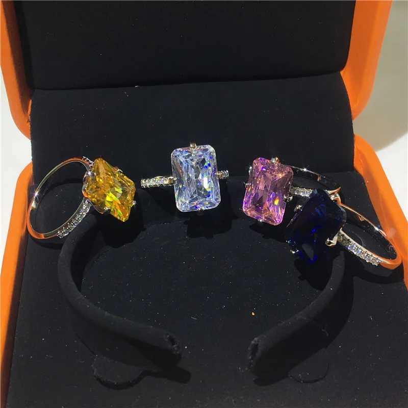 Romantic rs 925 Sterling Silver ring Squar 8ct Lab Sphire diamond Cz Engagement wedding band rings For women Party JewelryXJ250514
