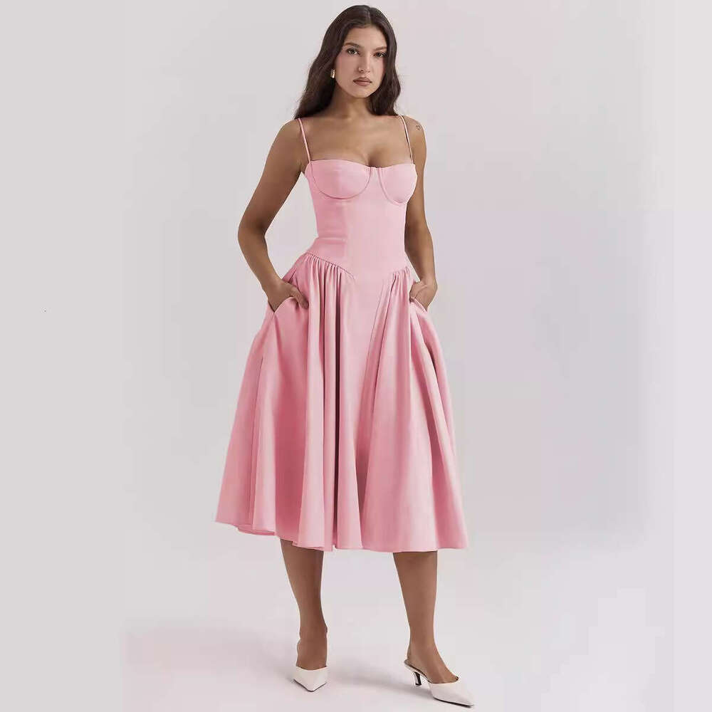 Dress Robe De Designer Womens Designer Clothing Beach Dress Summer New French Long Skirt Palace Style Dopamine Dressing with Sling Dress for Women