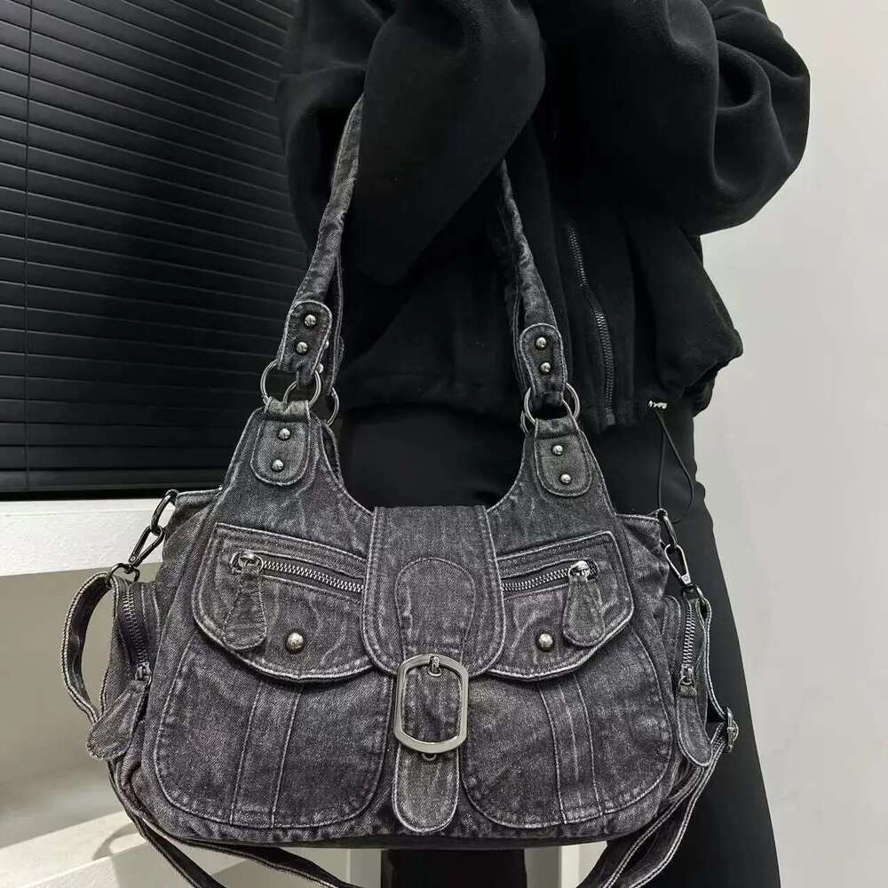 Ladies' Fashion Y2k Hot Girl Washed Tote Bag Large Capacity Maillard Street Single Shoulder Handbag