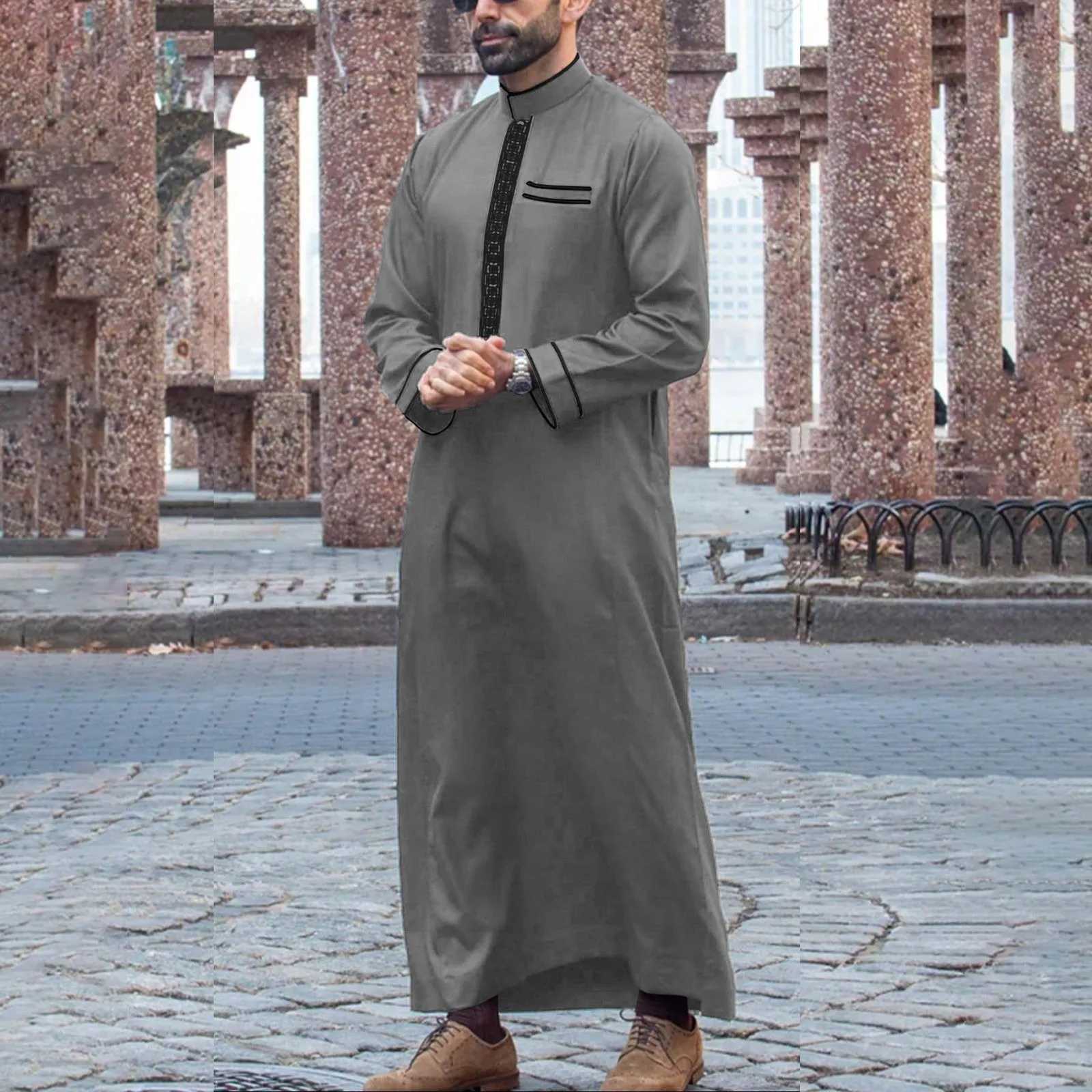 2025 Muslim Men Robe Embroidered Loose Long Skirt Ramadan Prayer Kaftan Pakistan Attire Thobe Gentleman Traditional Dress X250514