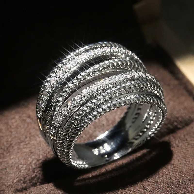 925 Sterling Silver Multiple Row Rings Shiny CZ Metallic OL Style Off La Versatile Finger Rings for Women Fashion JewelryXJ250514