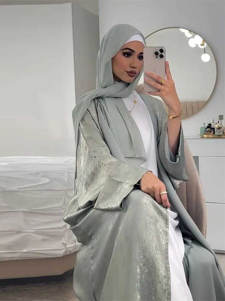 Ramadan Shiny Satin Open Kimono Abaya Dubai Luxury 2025 Muslim Kaftan Dress Abayas For Women Islam Clothing Robe Femme Musulmane X250514