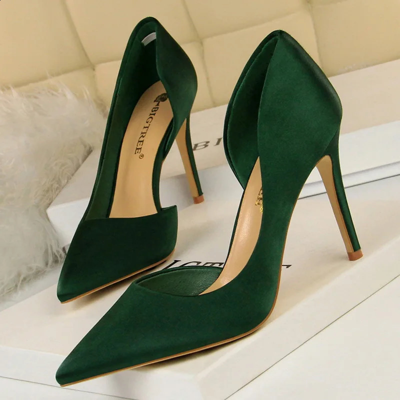 BIGTREE Shoes Sexy Woman Pumps Black Blue Sliver Women Heels Silk High Heels Women Shoes Stiletto Heels 9.5 Cm Ladies Shoes 250513
