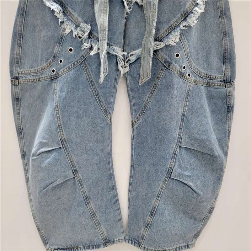 Getspring Women Jeans 2025 Spring Autumn New Three Dimensional Deconstruction Denim Washed Wide Leg Overalls Loose Long Trousers