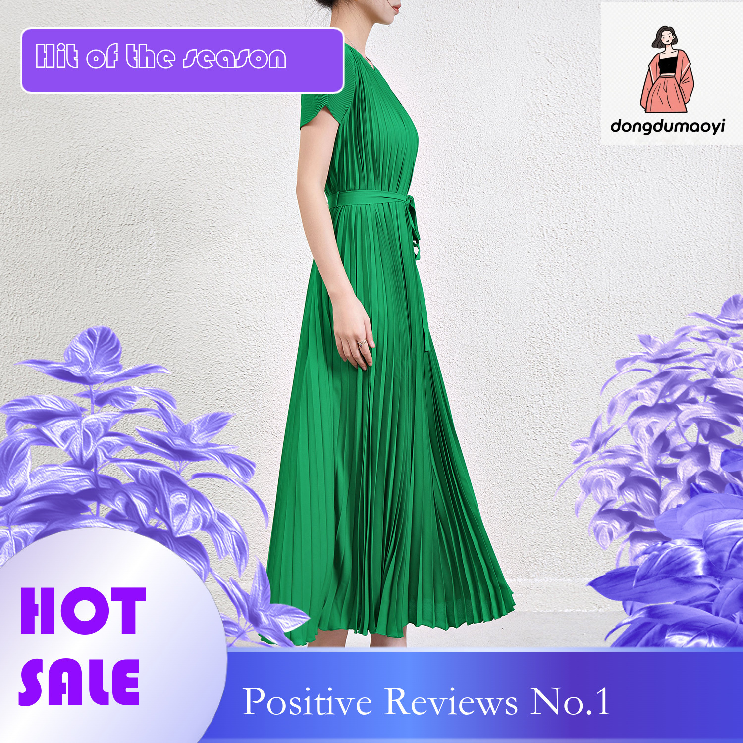 dongdumaoyi Summer haute couture dress heavy duty pleated loose plump with a slimming temperament and age reducing lace up long skirt