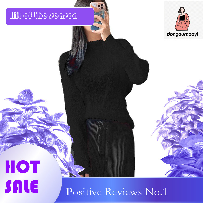 dongdumaoyi Internet celebrity fur shirt with fashionable and versatile temperament, pleated solid color, inner long sleeved t-shirt for women