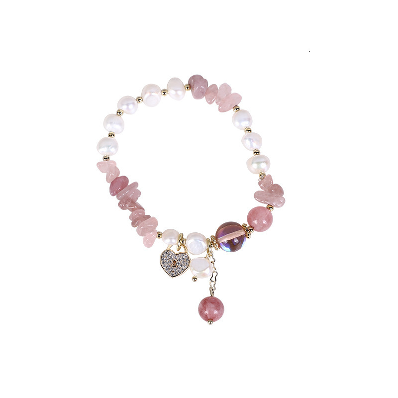 version personalized fashion Korean style strawberry crystal jewelry electroplated 14K pearl copper zirconium elastic bracelet