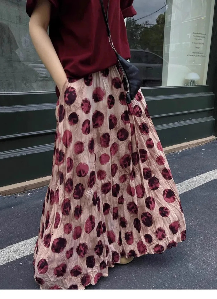 Elegant Green Dot Skirt Women Vintage High Waisted Holiday Beach A Line Skinny Print Tie Dye Pretty Style 250514