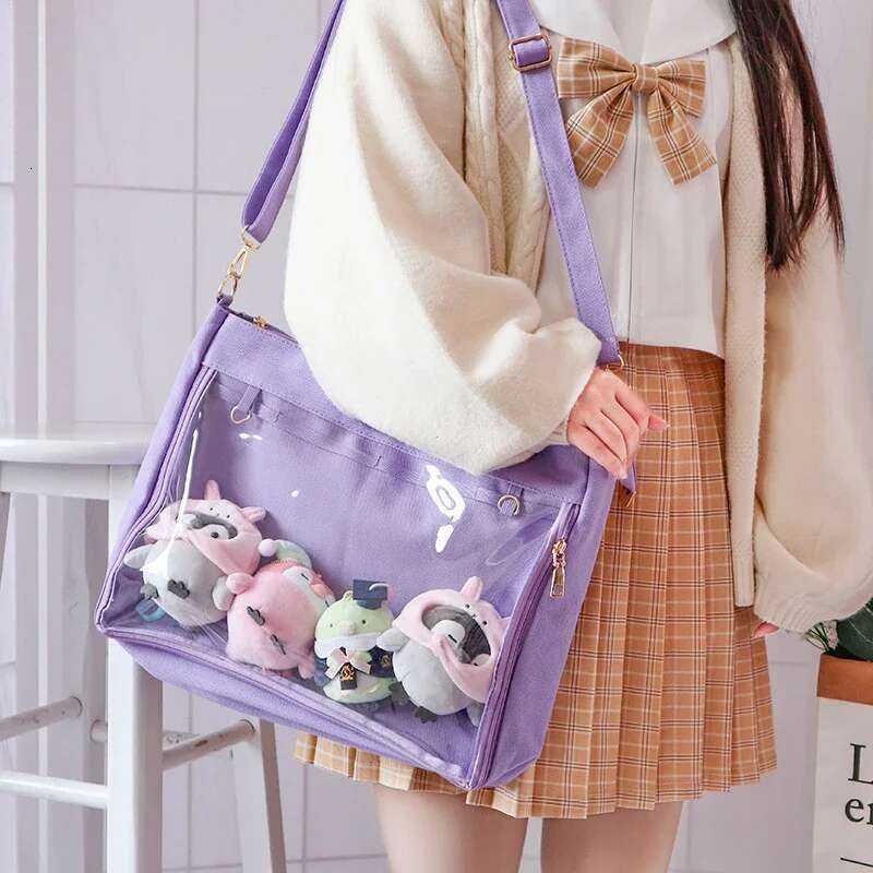 Big Ita Black With Insert Japanese Cute Clear Women Double Straps Girls Kawaii Transparent Shoulder Bag Purses And Handbags
