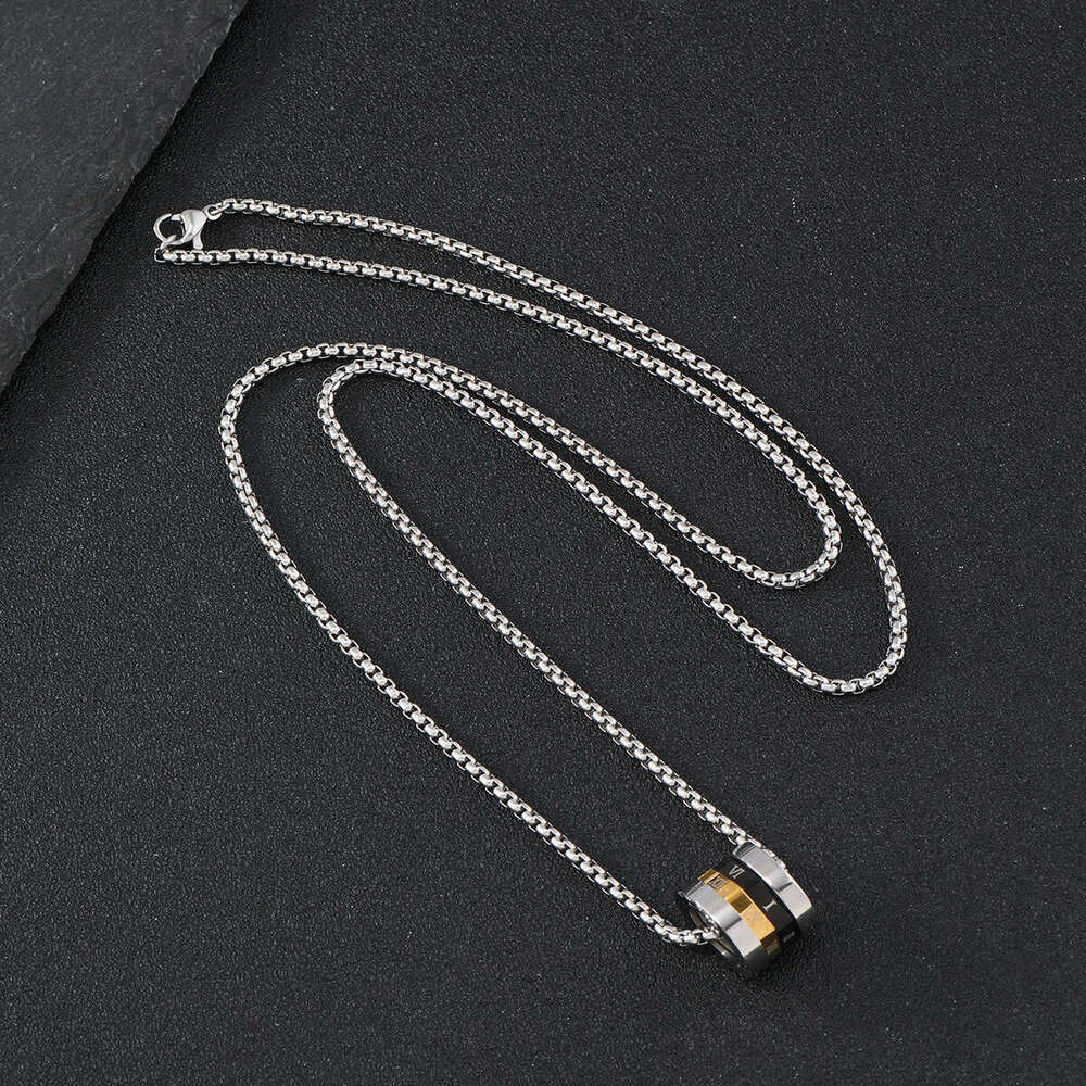 Roman numerals rotatable waist necklace for men, versatile titanium pendant, stainless steel sweater chain