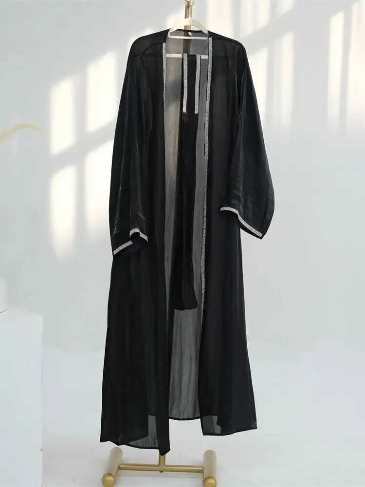 Eid Dubai Satin White Organza Shimmer Open Abaya 2024 Fashion Muslim for Women Kaftan Modest Luxury Kimono Coat Islam Clothing X2505141