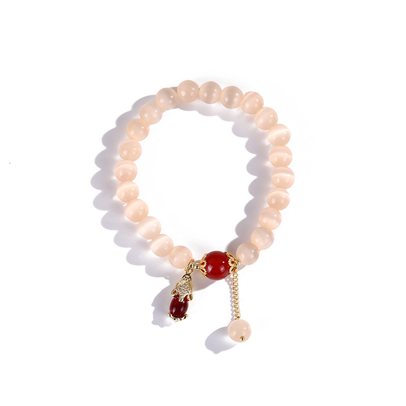 New Cat's Eye Stone Red Agate Crystal Bracelet Women's Small Pendant Buddha String Bead Couple Hand Jewelry