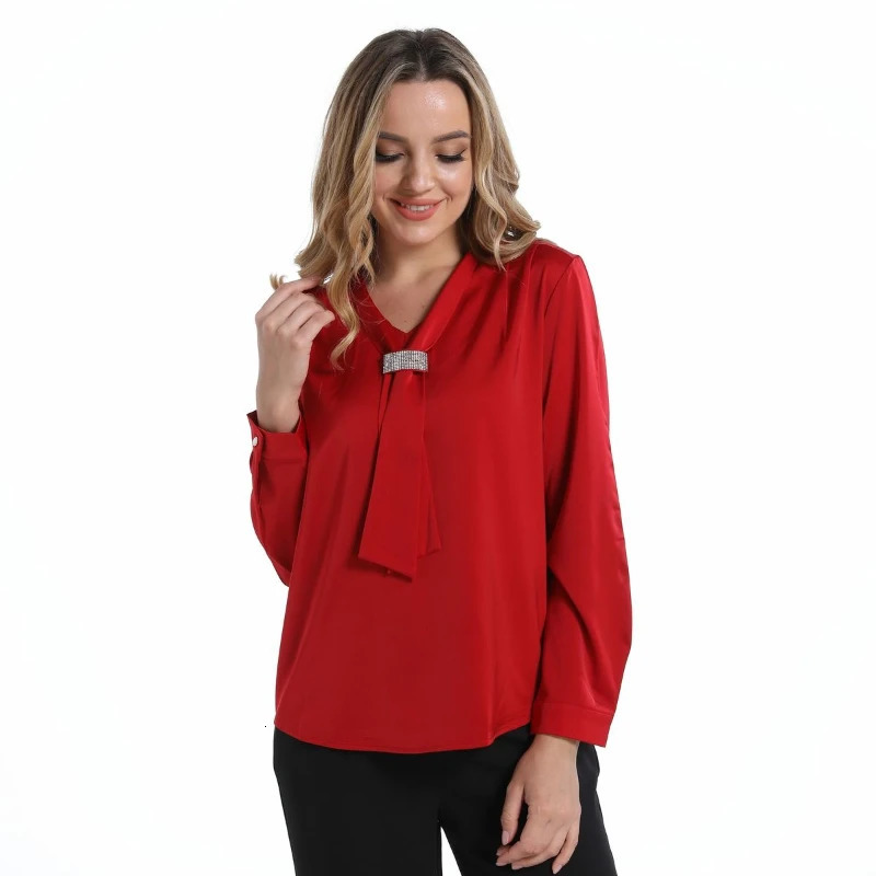 Red Women Blouse Ribbon Shirt y Woman Clothing Korean Reviews Many Clothes Elegant Blouses OL Long Sleeve Ladies Tops 250514