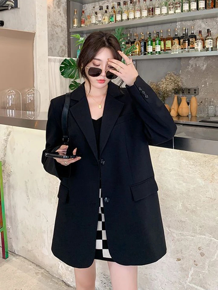 Zoki Back Slit Blazer Coats Women Casual Fashion Loose Korean Jackets Streetwear Chic Long Sleeve All Match Suit Tops 250513
