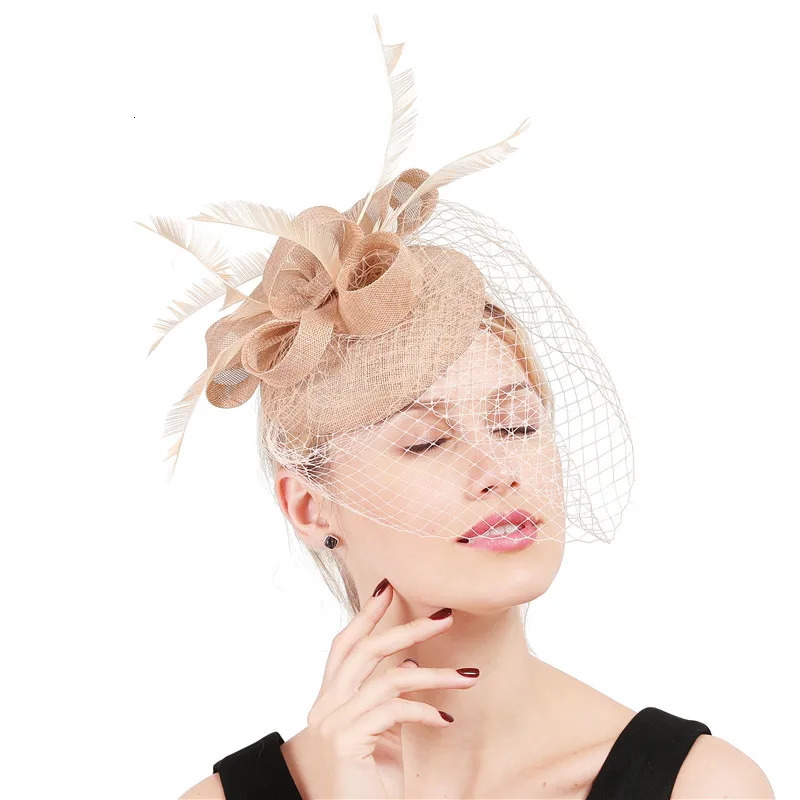 Elegant Women Chic Mesh Headwear Hoops Fascinator Hat Mesh Fancy Feather Hair Accessories Chapeau Cap Party Dinner Headpiece 250513