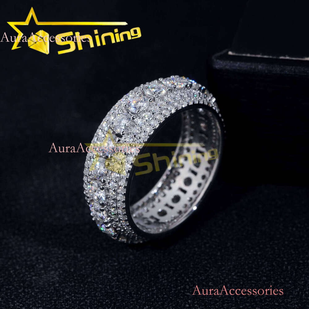 Hot Selling Custom S Sterling Sier Iced Moonlight Eternity Ring Inlay Moissanite Dia Classic Design