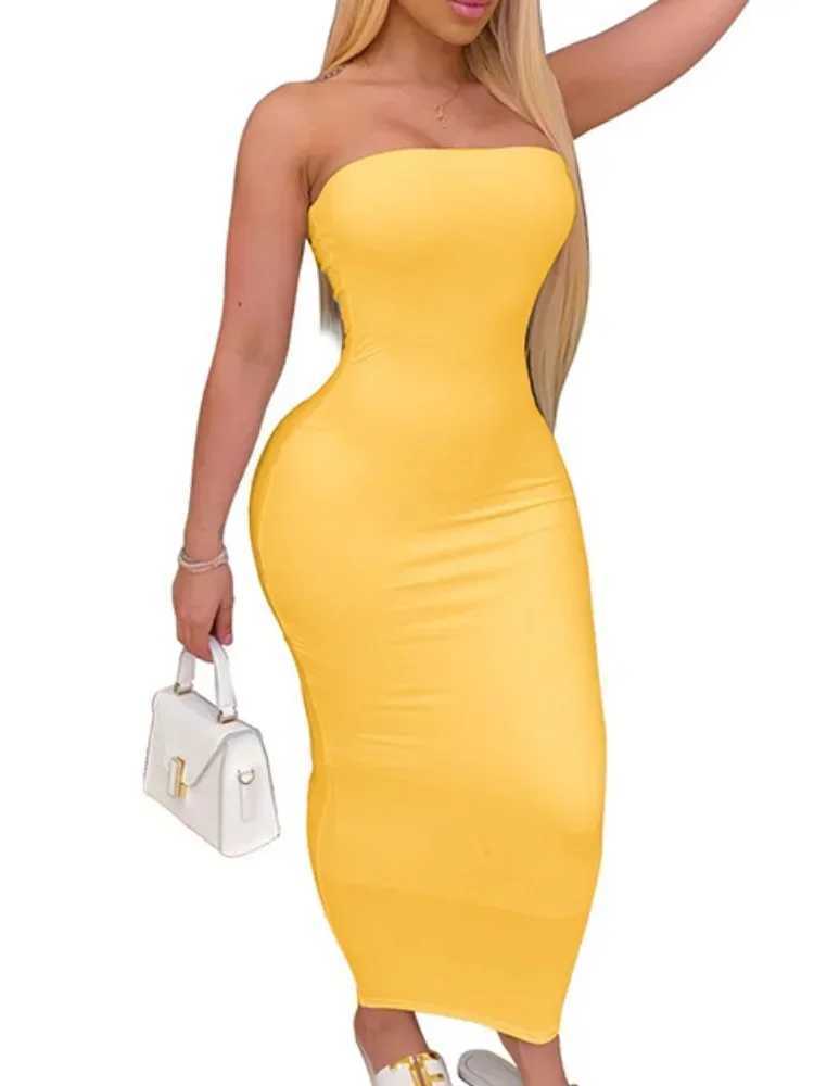 Plus Size Sexy Elegant Long Dress Wrap Chest Strapless Bodycon Dress Women Solid Color Slim Maxi Dress Oversized Party DressesXJ250514