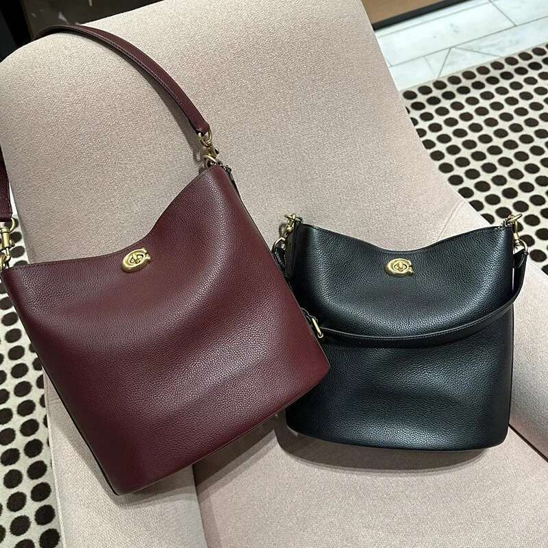Bucket Soft Strap Lychee Pattern Hand-Held One Shoulder Crossbody Simple Women's Bag 250515