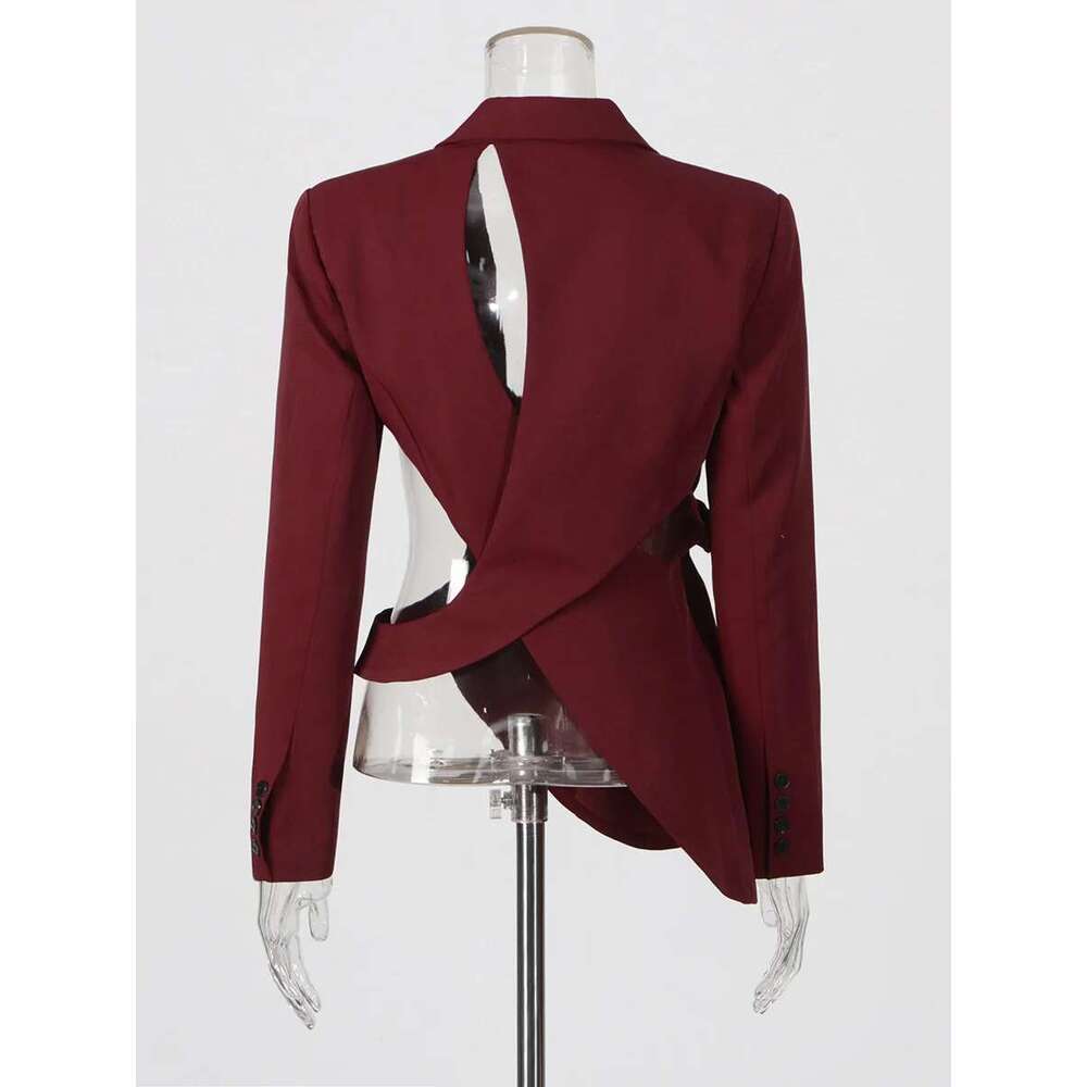 Getspring Women 2024 Autumn Single Button Hollow Out Asymmetric Ladies Blazer Coat Fashion Women's Slim Suit Jacket New
