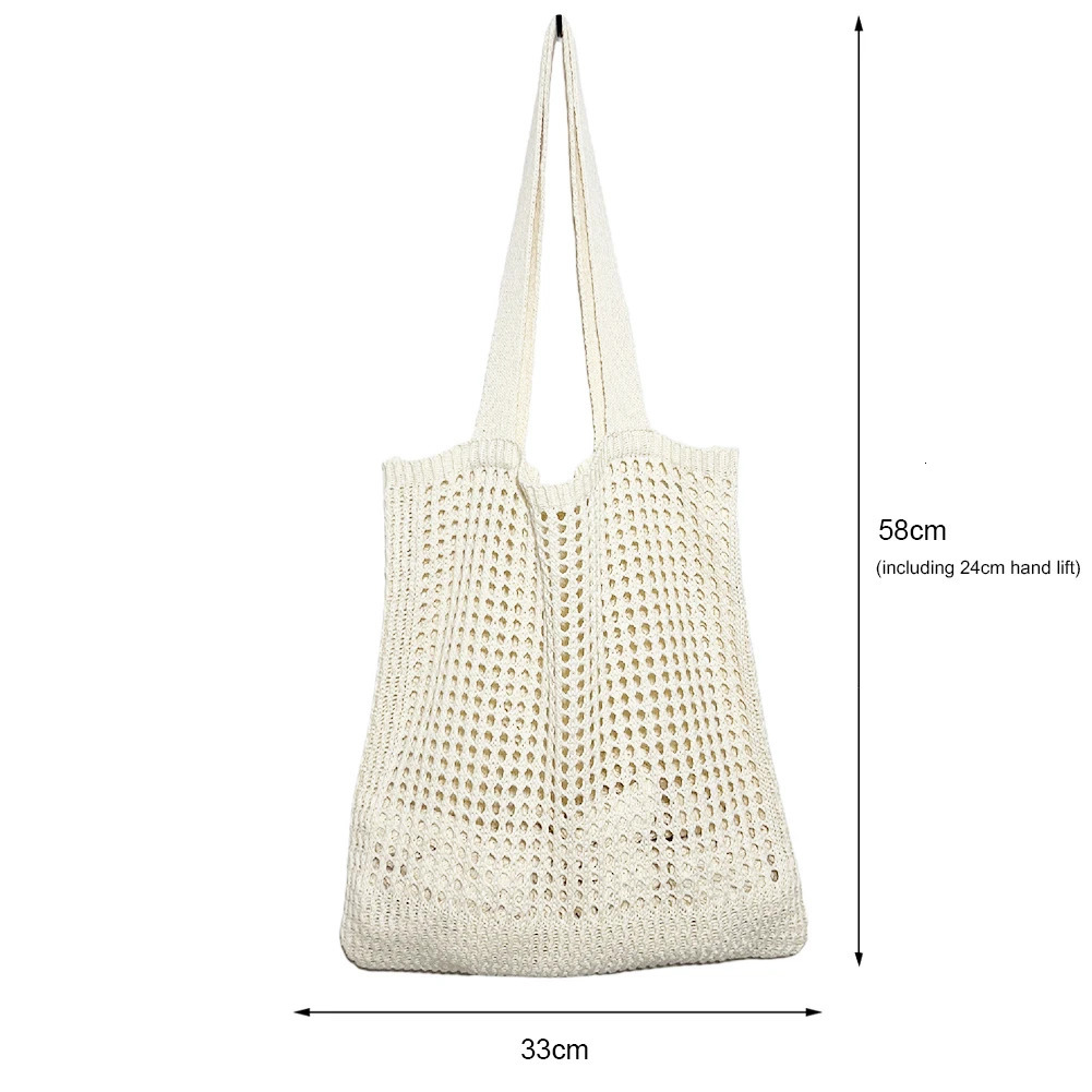 Women Hollow Knitted Shoulder Bag Simple Crochet Tote ner Shopper Handbags 250514