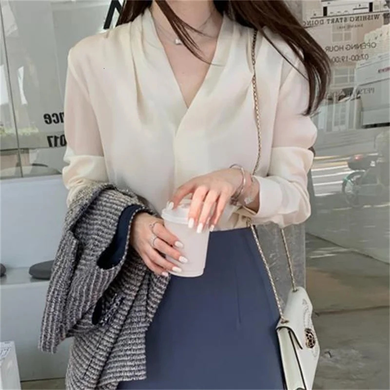 Women Spring Summer Style Blouses Shirts Lady Casual Long Sleeve V-Neck Solid Color Blusas Tops DF4980 250513