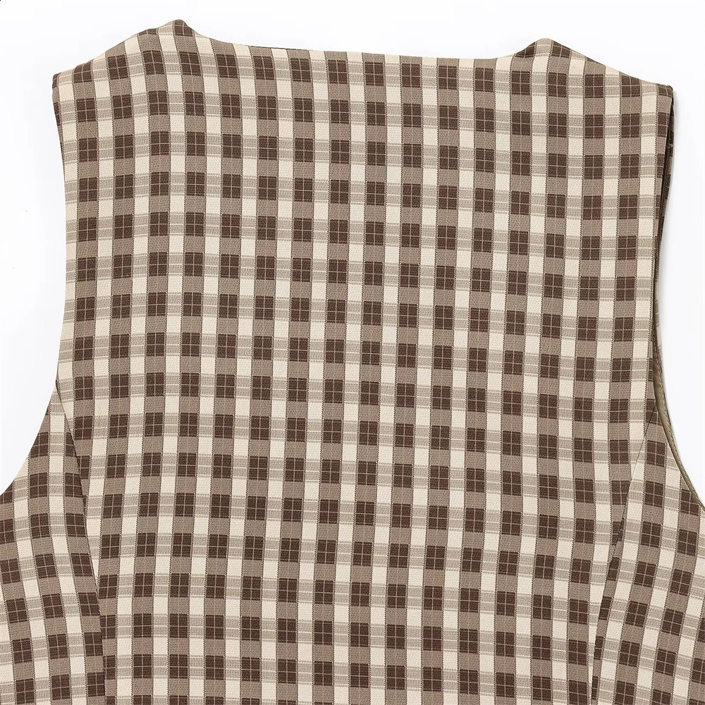 UNIZERA Womens Summer Fashionable Simple and Versatile Round Neck Sleeveless Single breasted Checkered Waist Top 250506