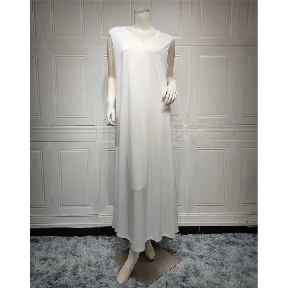 Ramadan Underdress Muslim Abayas For Modest White Casual Women All Match Slveless Maxi Dress Turkey Kimono Robe Arab Clothing X250514